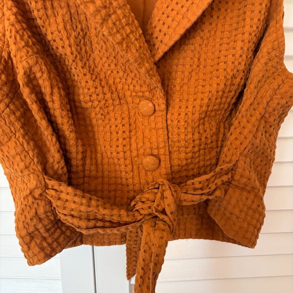 Anthropologie Maeve vest burnt orange 6 tie waist button front waistcoat - Picture 2 of 8